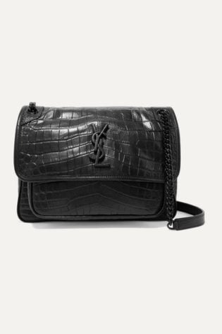 Niki Medium Glossed Croc Effect Leather Shoulder Bag