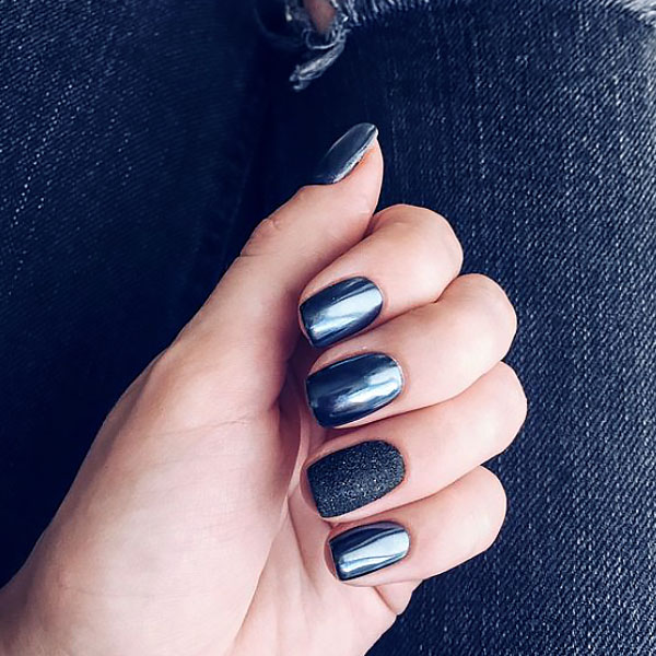 Navy Blue Chrome Nails