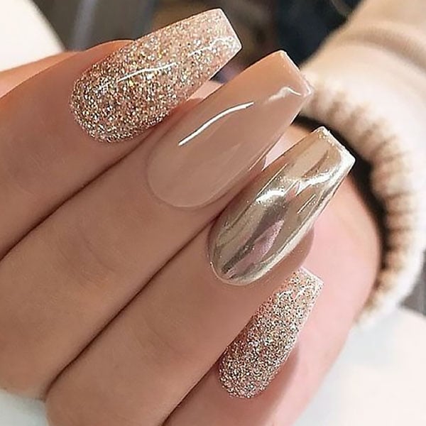 Stylish Nail Art Design Ideas To Wear in 2021 : Chrome on nude nails