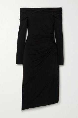 Off The Shoulder Ruched Stretch Jersey Dress