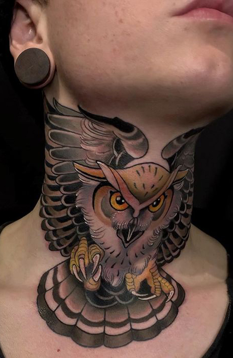 Owl neck tattoo   Mister D  Tattoo Artist  Facebook