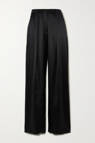 Pleated Silk Satin Wide Leg Pants