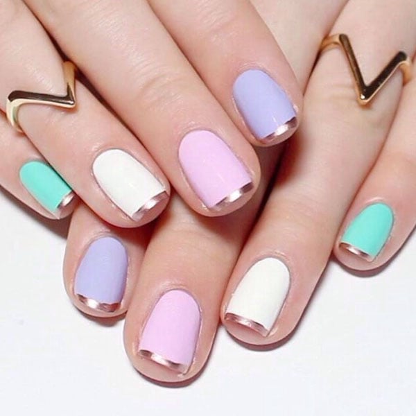 Pastel Nails With Chrome Tips