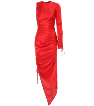 Ruched One Sleeve Satin Minidress