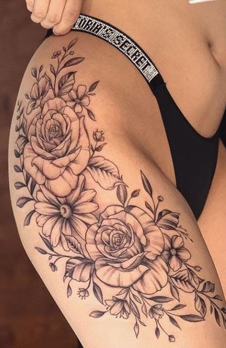 Rose Thigh Tattoo