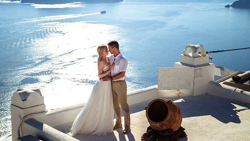 Beautiful Bride And Groom In Their Summer Wedding Day On Greek I