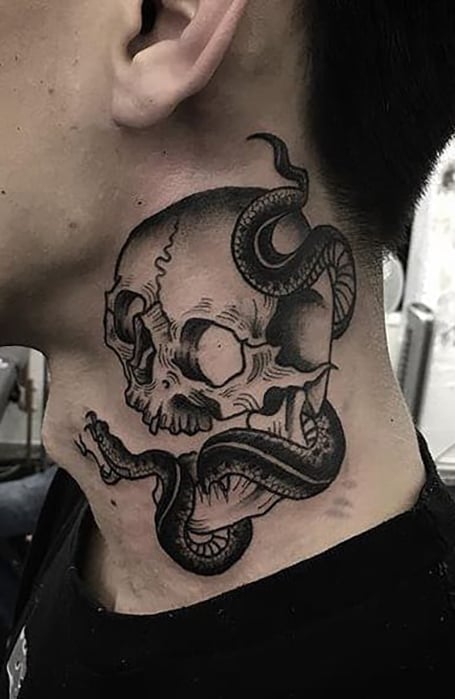 Skull neck tattoo realistic 3D style  Neck tattoo for guys Pattern tattoo  Side neck tattoo