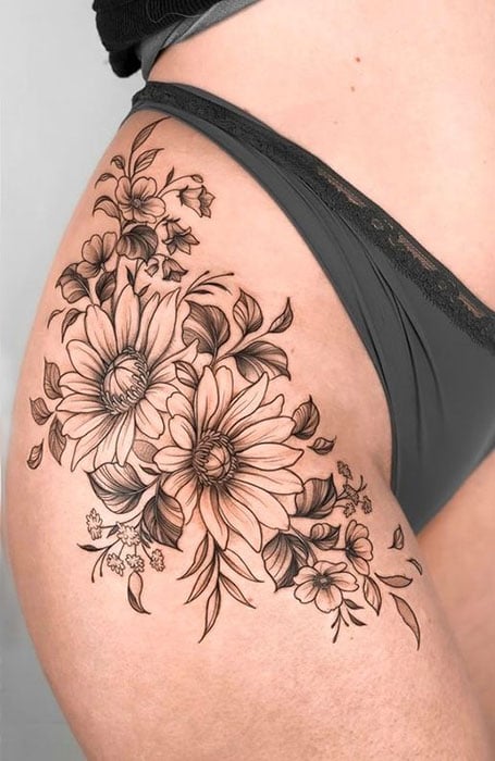 Sunflower Thigh Tattoo