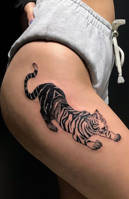 Tiger Thigh Tattoo