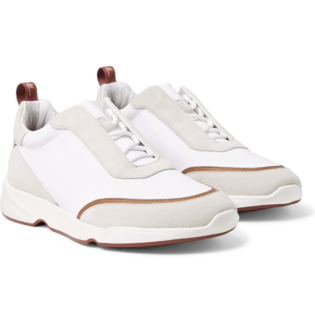 White Modular Walk Aqua Light Leather Trimmed Shell And Suede Sneakers | Loro Piana | Mr Porter
