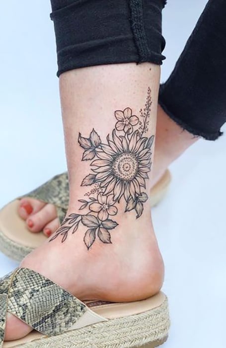 Ankle Sunflower Tattoo