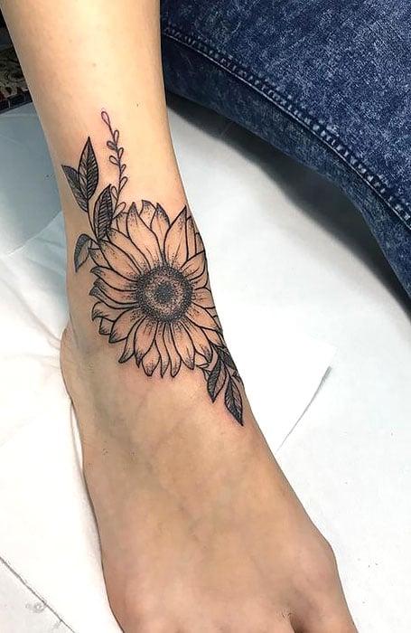 Sunflower tattoo located on the ankle