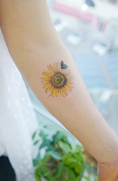 Sunflower and Butterfly Tattoo by Kamaldas at Blackpearl Tattoo Kasaragod  For appointments call 9037279403 blackpearltattookasaragod  Instagram