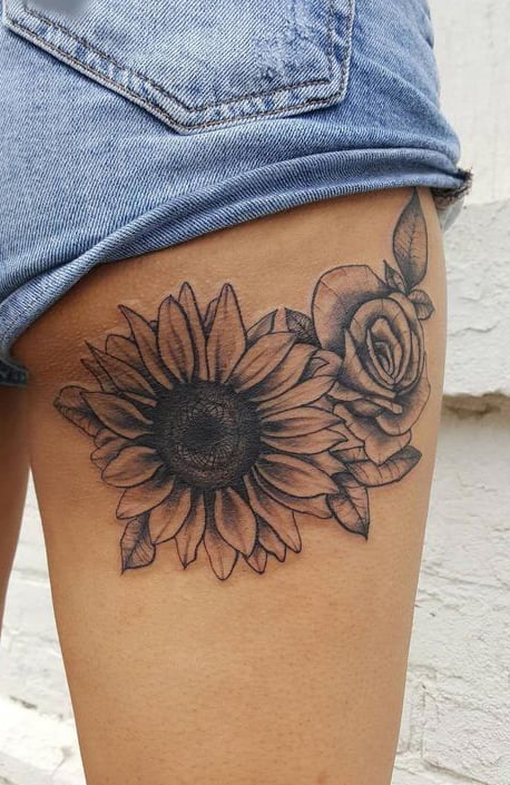 Sunflower And Rose Tattoo