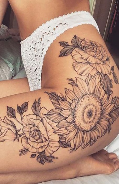 Thigh Sunflower Tattoo