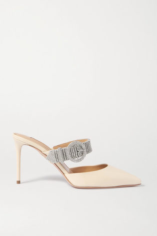 Aquazzura Chain Reaction 85 Crystal Embellished Leather Mules