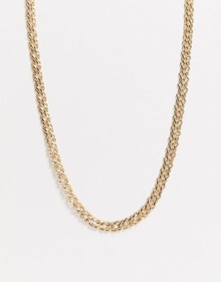 Asos Design Contrast Link Necklace In Gold Tone