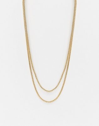 Asos Design Layered Box Chain In Gold Tone