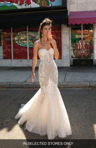 Beaded & Embroidered Strapless Mermaid Gown