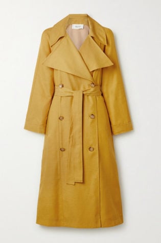Belted Double Breasted Cupro And Cotton Blend Trench Coat