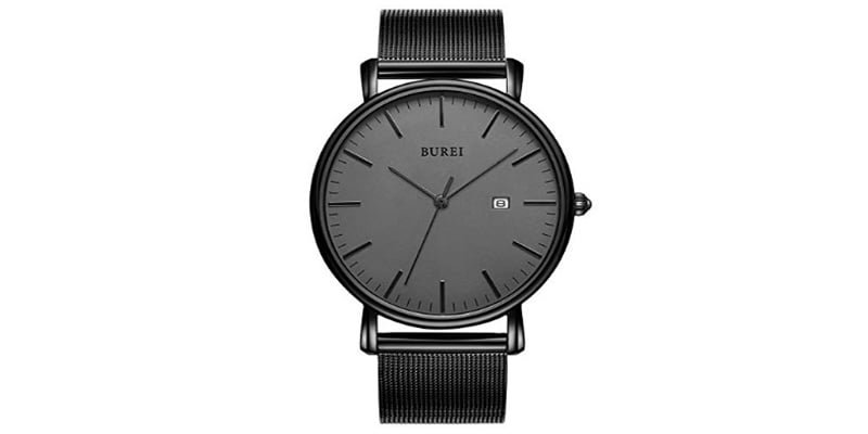 Burei Men's Fashion Minimalist Wrist Watch Analog Date With Stainless Steel Mesh Band
