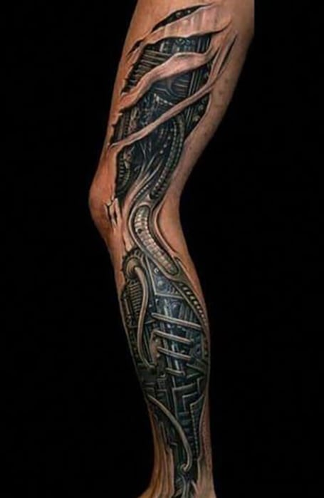Biomechanical Leg Tattoo