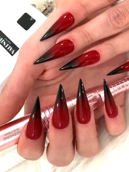 Black And Red Stiletto Nails