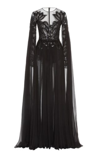 Black Wedding Gown Zuhair Murad Pamplona Cape Effect Embroidered Silk Chiffon Gown Dress