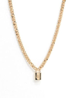 Chained & Able Chunky Padlock Pendant Neckchain In Gold
