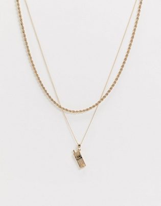 Chained & Able Double Layer Mobile Pendant Necklace In Gold