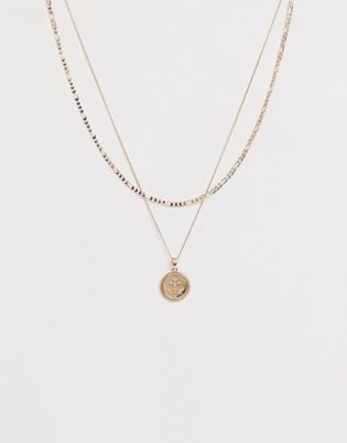 Chained & Able Layered Two Penny Medallion Neck Chain In Gold