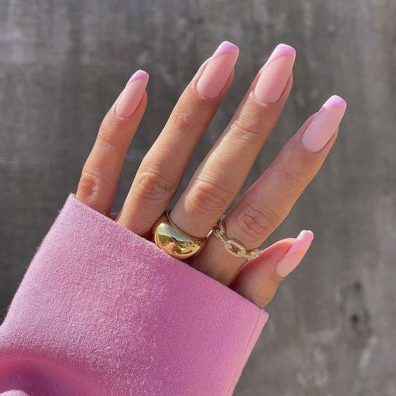 Sunset Pink Short Coffin Pink Everyday Press On Nails – RainyRoses