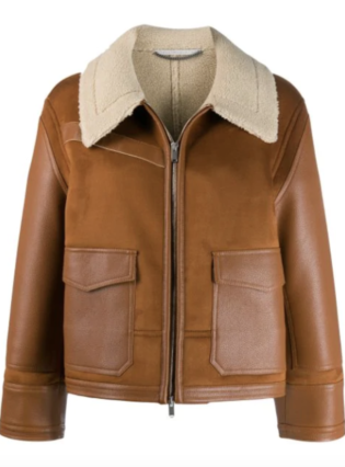 Faux Leather Shearling Trimed Jacket
