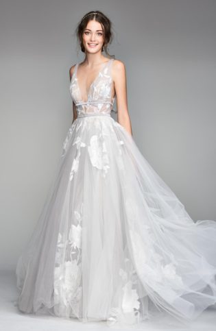 Galatea Embroidered V Neck Tulle Wedding Dress