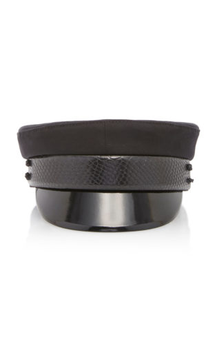 Leather Trimmed Canvas Baker Boy Cap