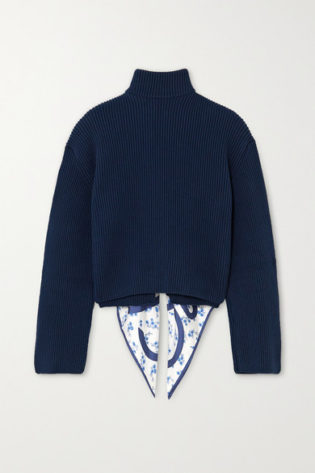 Loewe Open Back Ribbed Cotton And Printed Silk Twill Sweater