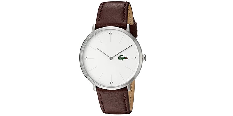 Lacoste Men's Stainless Steel Quartz Watch With Leather Calfskin Strap, Brown, 20