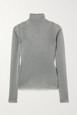 Max Mara Pietra Metallic Stretch Knit Turtleneck Sweater $825.00