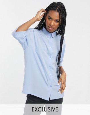 Monki Button Down Shirt In Blue