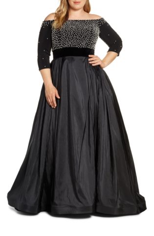 Pearl Beaded Off The Shoulder Ballgown