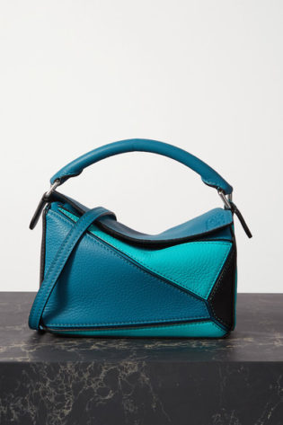 Puzzle Mini Color Block Textured Leather Shoulder Bag
