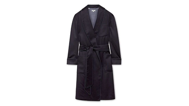 Paul Stuart Piped Cashmere Robe In Navy