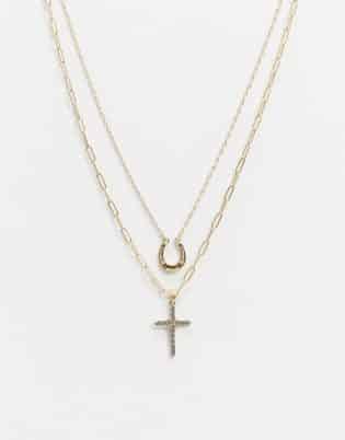 Topman Neck Chain With Cross Pendant In Gold