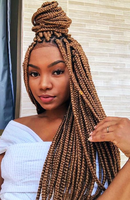 Box Braids With Top Knot