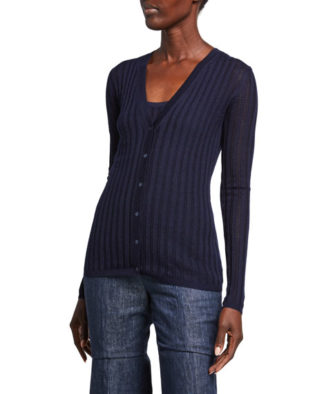 Gabriela Hearst Homer Ribbed Cashmere V Neck Cardigan