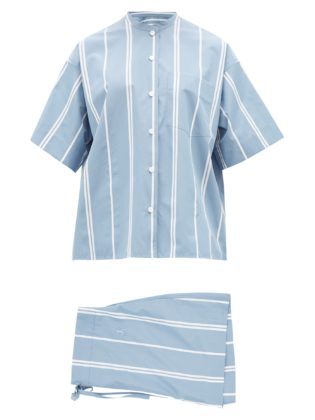 Mandarin Collar Striped Cotton Poplin Pyjamas