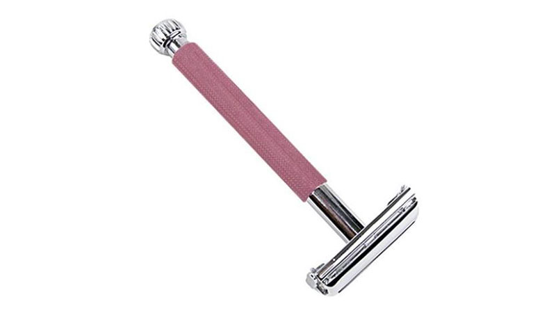 Parker 29l Women's Long Handle Butterfly Open Double Edge Safety Razor & 5 Parker Platinum Premium Blades (lavender)