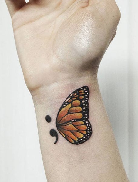 Semicolon Butterfly Tattoo