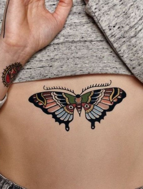 Floral Pattern And Tribal Beautiful Butterfly Tattoo For Women