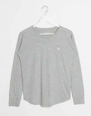Abercrombie & Fitch Long Sleeve Text Logo Top In Grey
